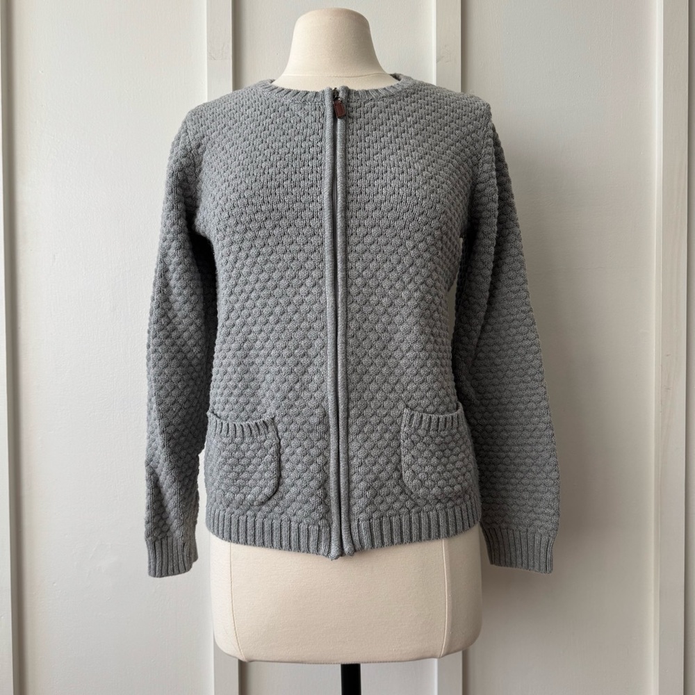Appleseed’s Textured Gray Cotton Zip Cardigan - Size‎ Medium